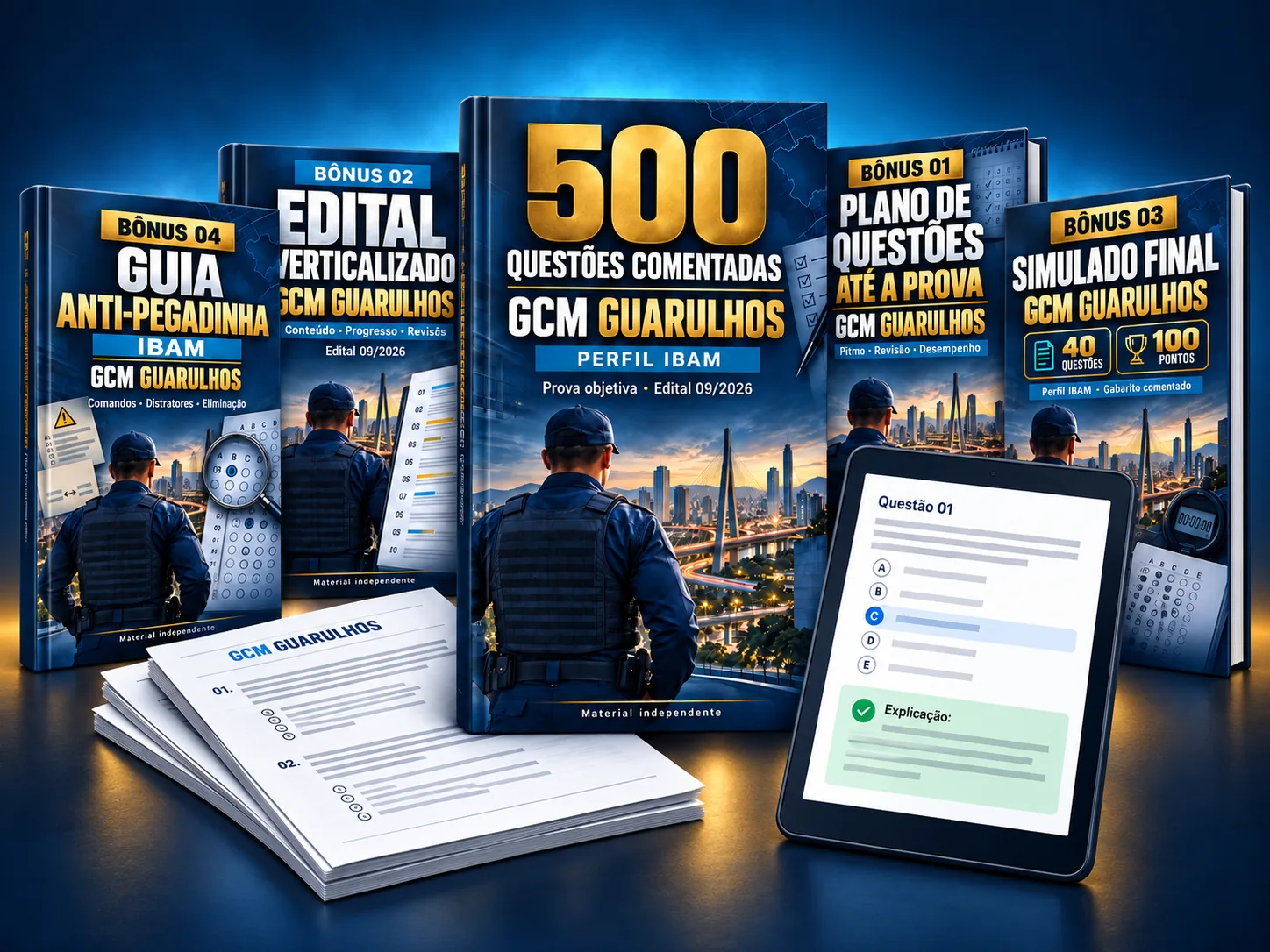 Pacote com 500 Questões Comentadas GCM Guarulhos e quatro bônus